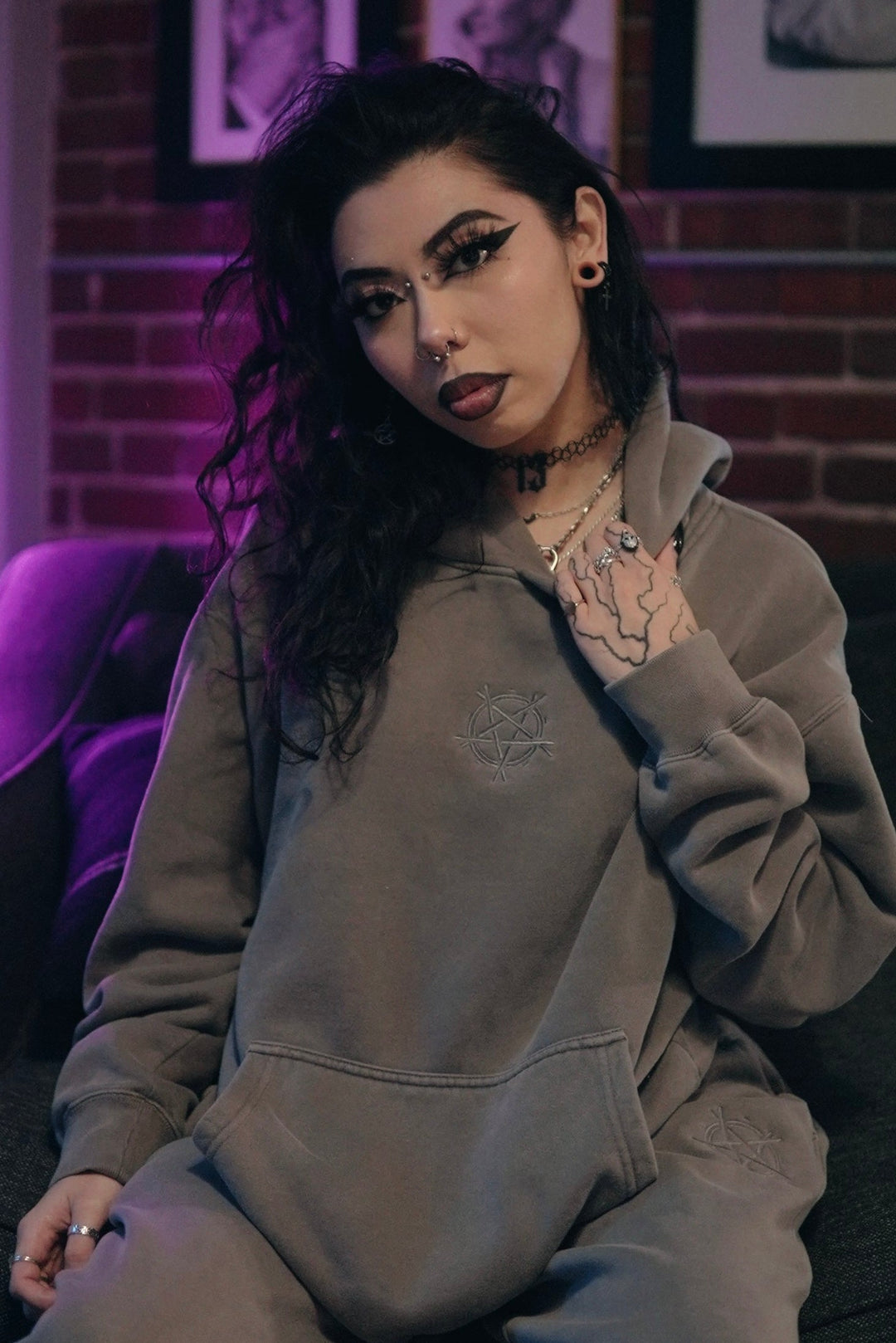 SLAM FADED GREY EMBROIDERED HOODIE