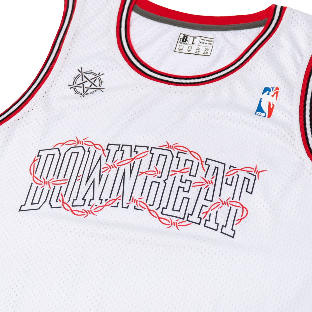 VARSITY BARBWIRE BASKETBALL JERSEY (WHITE/RED)