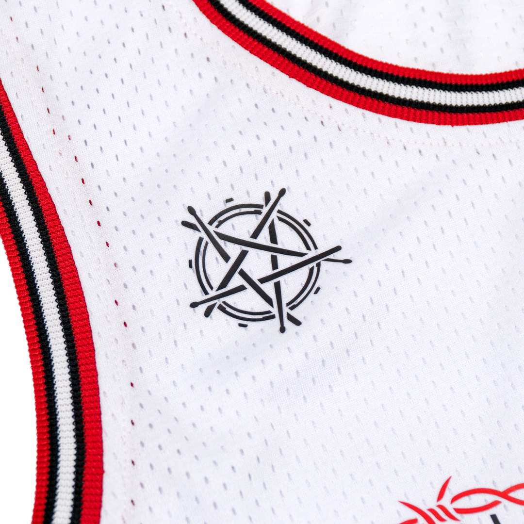 VARSITY BARBWIRE BASKETBALL JERSEY (WHITE/RED)